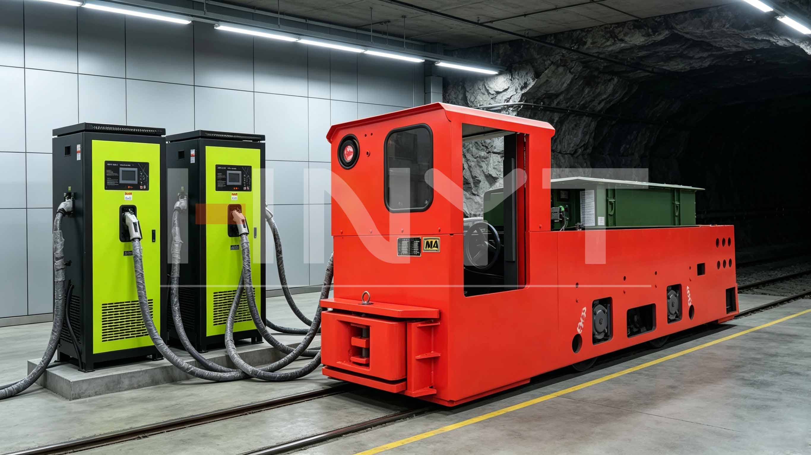 Why lithium batteries are the best choice for mining electric locomotives?(图2) 12 ton lithium battery locomotive charging.jpg